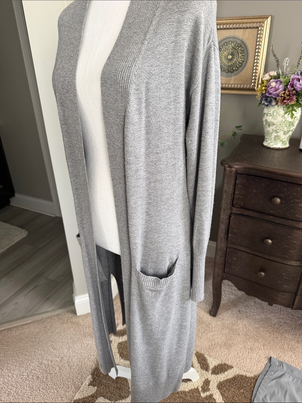 White House Black Market Long Gray Open-Front Cardigan - Picture 2 of 6